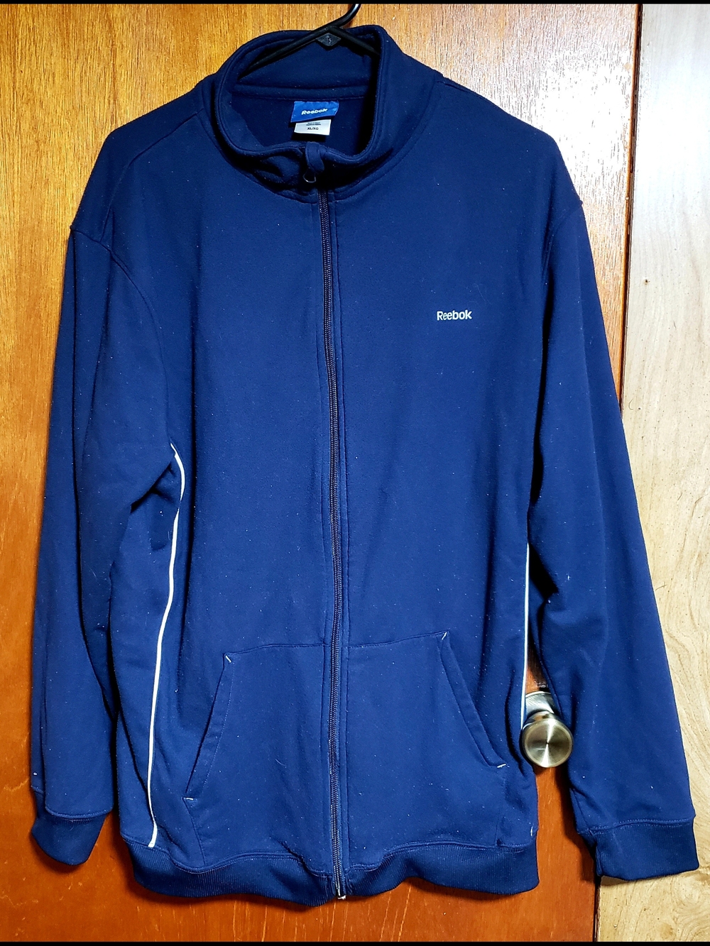 Y2K Vintage Reebok Navy Blue Full-Zip Track Jacket with White Piping